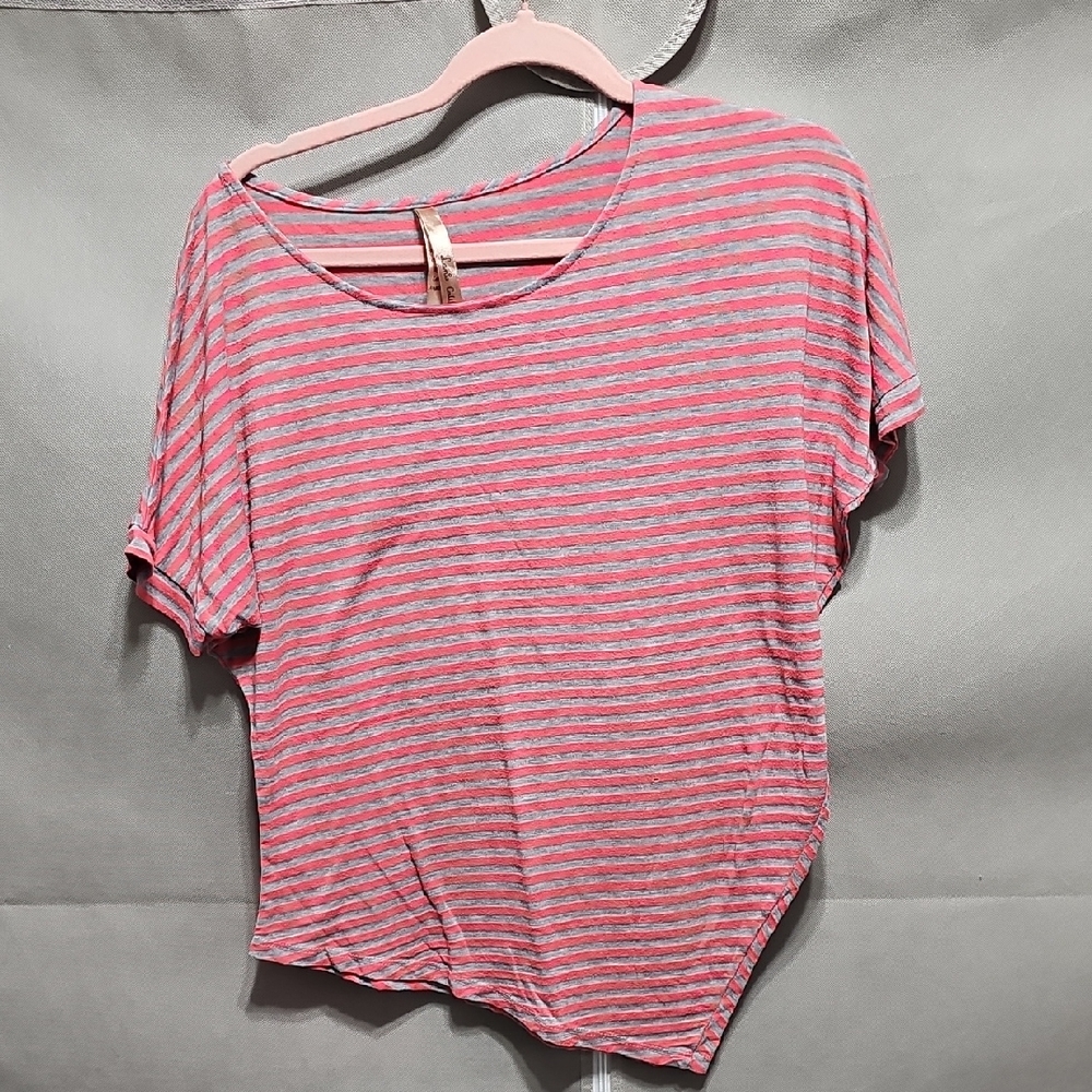 Striped Pink and Gray Women's Short Sleeve Tee